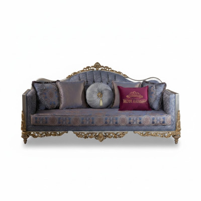Design pohovka 3místná čalouněná luxusní klasická textilní pohovka Chesterfield.