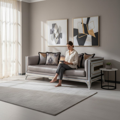 Designer Moderne Luxus Sofa 3 Sitzer Holz Möbel Polster Textil Grau Neu