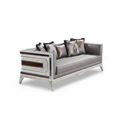 Designer Moderne Luxus Sofa 3 Sitzer Holz Möbel Polster Textil Grau Neu