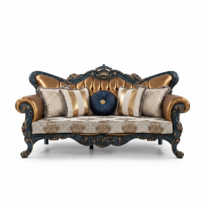 Exquisites Sofa im klassischen Stil mit goldenen Elementen für das Wohnzimmer