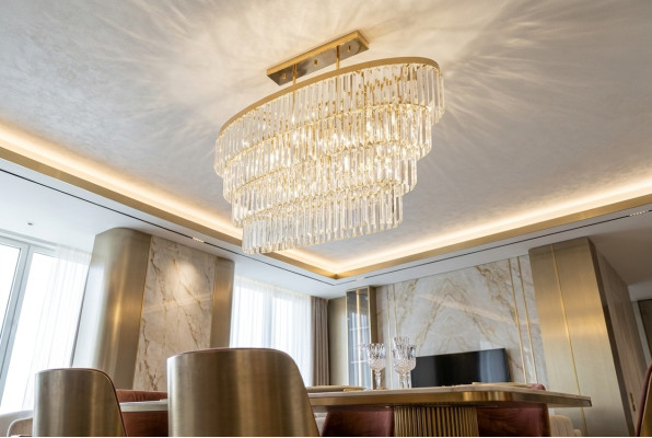 Kronleuchter Decken Pendel Luxus Kristall Gold Wohnzimmer Kronleuchter