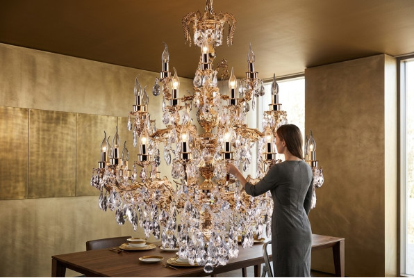 Moderne Kronleuchter Leuchte klassisch Luxus Wohnzimmer Brass Kristall
