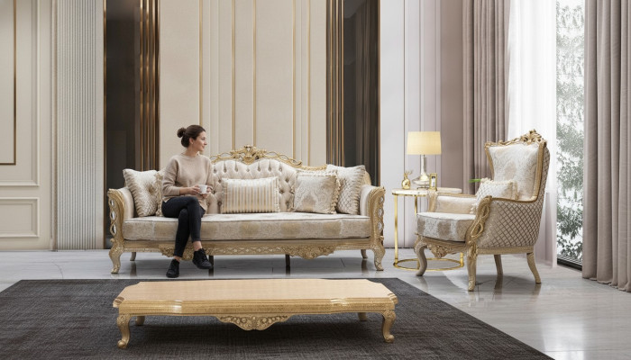 Sofagarnitur 3+1 Sofa Sessel Wohnzimmer Luxus Sof Set Textil Neu