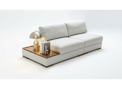 Schlankes, modernes 2-Sitzer weiches Sofa mit integriertem Holztisch und breitem Sitz