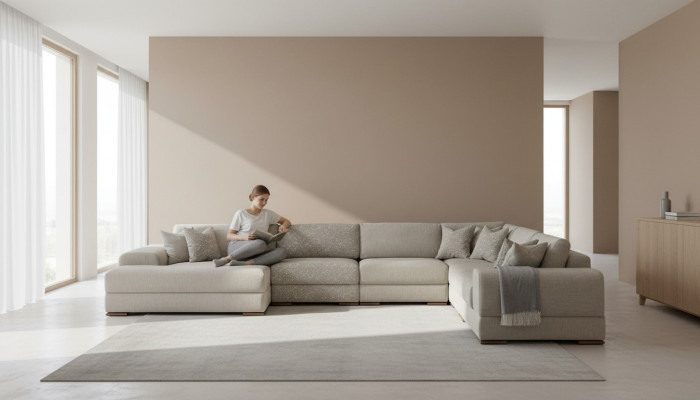 Ecksofa U-Form Wohnzimmer Couch Sofa Design Moderne Möbel 150x425x320