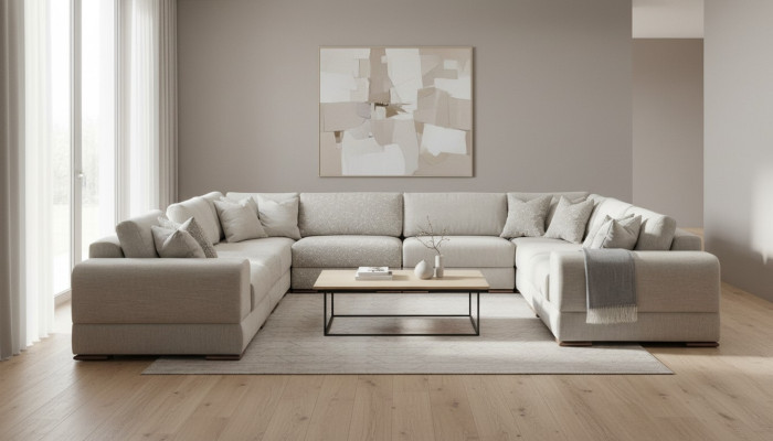 Ecksofa U-Form Grau Sofa Couch Luxus Design Möbel Wohnlandschaft Stoff