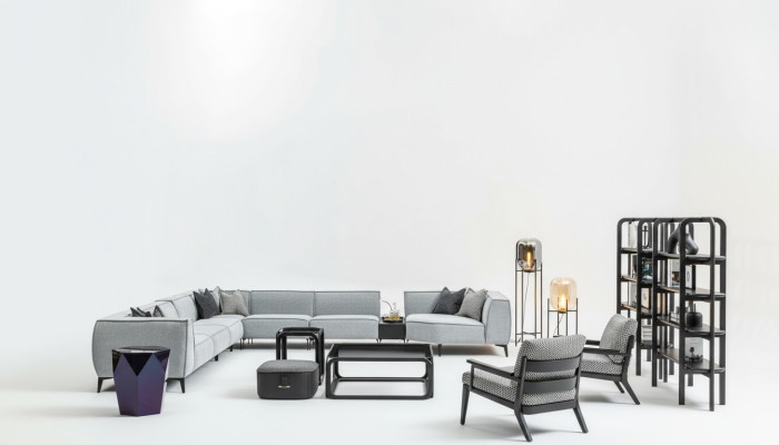 Ecksofa Couch Polster Möbel U Form Wohnlandschaft mit Sessel Graue Couchen