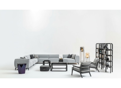 Ecksofa Couch Polster Möbel U Form Wohnlandschaft mit Sessel Graue Couchen