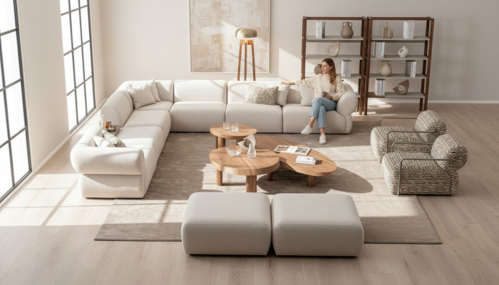 Italienische Stil Möbel Ecksofa Eckcouch Wohnlandschaft Eckgarnitur 5tlg.