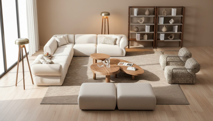 Italienische Stil Möbel Ecksofa Eckcouch Wohnlandschaft Eckgarnitur 5tlg.