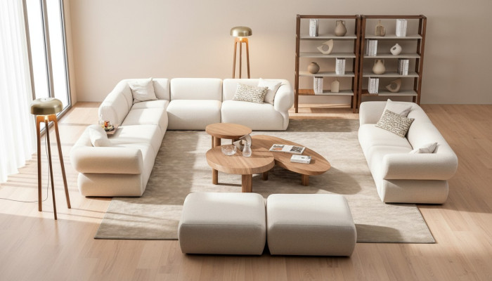 Sofagarnitur Wohnzimmer Sofa Set L-Form 3 Sitzer Hocker Set Modern Design