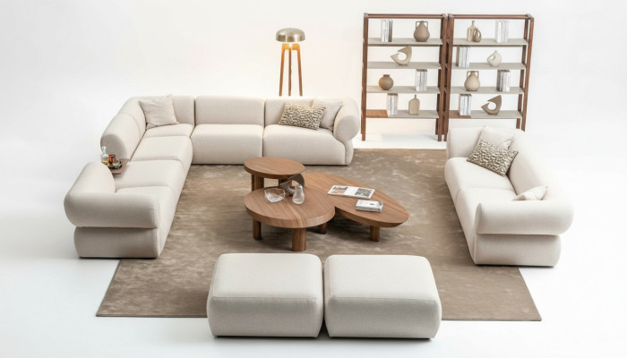 Sofagarnitur Wohnzimmer Sofa Set L-Form 3 Sitzer Hocker Set Modern Design