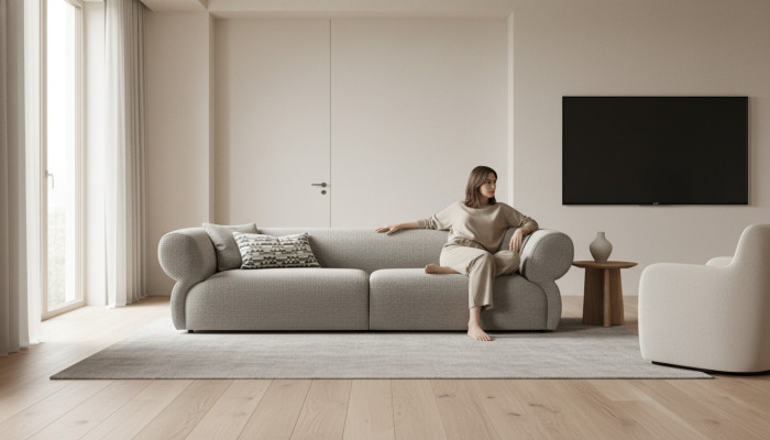 Sofa 3 Sedák Beige Sofa Luxus Wohnzimmer Moderní Design Potahová Látka Nový