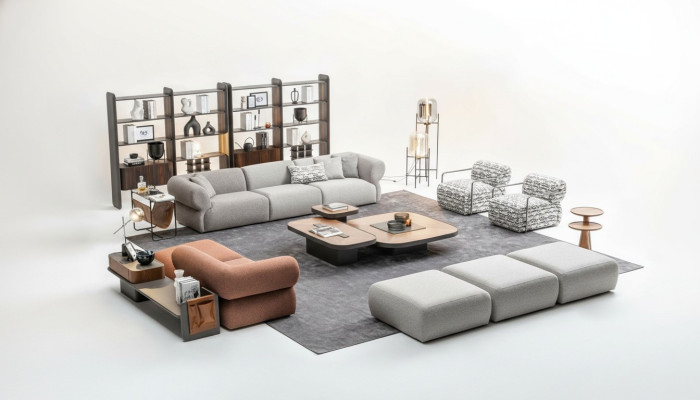Großes Wohnzimmer Set Fünfsitzer Dreisitzer Sessel Hocker Sofagarnitur