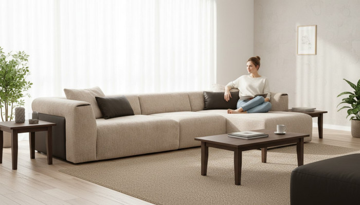 Moderní béžový rohový obývací kout Luxusní rohová sedací souprava Moderní Nová
