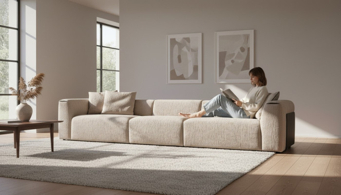 Beiges Sofa Wohnzimmer Polstermöbel Fünsitzer Designer Luxus Möbel Neu