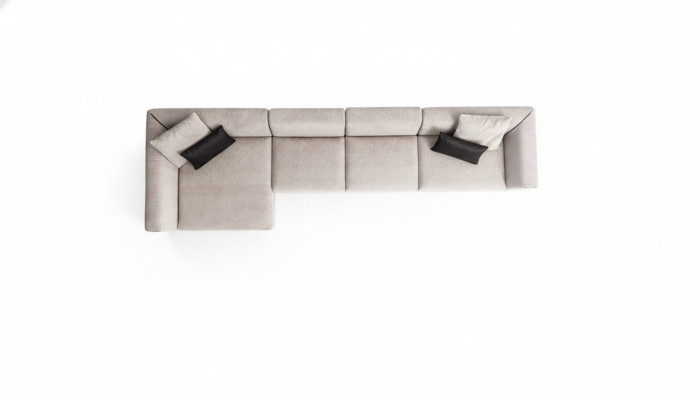 Bežová L-čtyřmístná pohovka do obývacího pokoje s moderním designem z textilu.