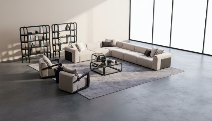 Moderne Sofagarnitur L-Form Couch mit Sessel Graue Eck Couch Textilsofa