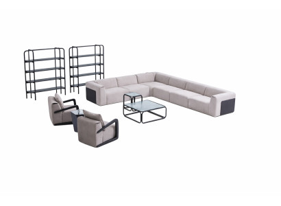 Moderne Sofagarnitur L-Form Couch mit Sessel Graue Eck Couch Textilsofa