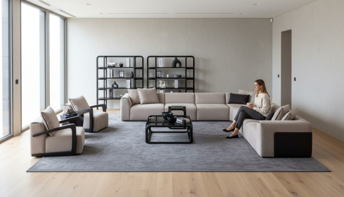 Luxus Sofa-Set Sitzgruppe Wohnlandschaft L-Form Sofa Sessel Textil Neu
