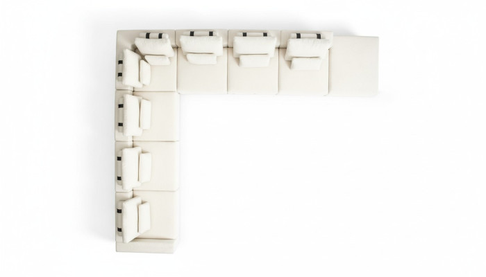 Ecksofa Sofa ve tvaru L, pohovka s polstrováním, moderní design obývacího pokoje, textilní nábytek.