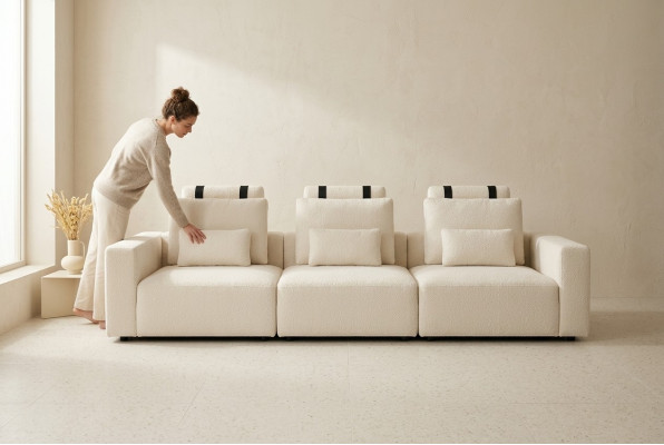 Weißer Viersitzer Luxus Polster Viersitzer Textil Wohnzimmermöbel Desig