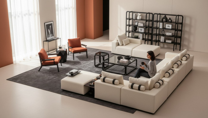 Moderne Weiße Sofagarnitur Ecksofa Wohnlandschaft Sessel 4tlg Stoff Sofa