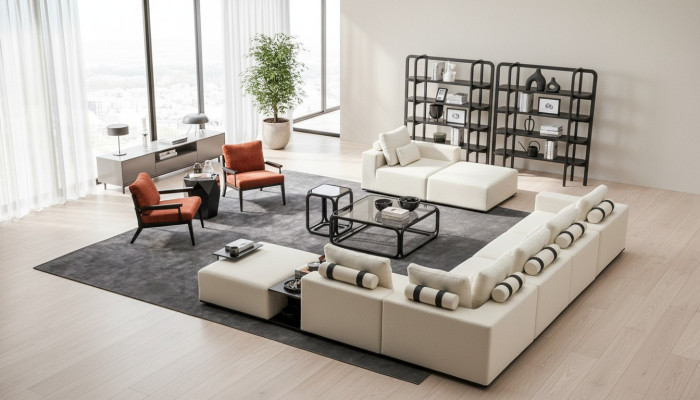 Moderne Weiße Sofagarnitur Ecksofa Wohnlandschaft Sessel 4tlg Stoff Sofa