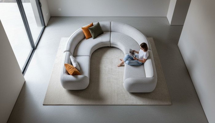 Šedá rohová sedací souprava U-Forma Moderní polstrovaná pohovka Pohovka do obývacího pokoje Designer