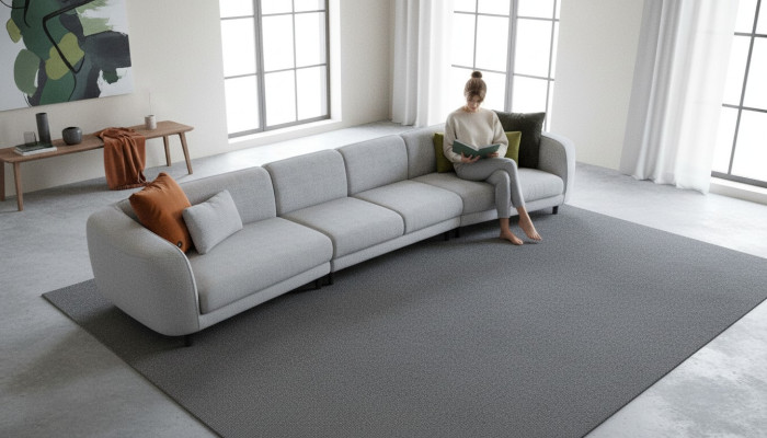 Šedá šestimístná pohovka do obývacího pokoje, luxusní designový nábytek