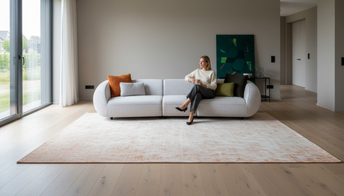 Šedá luxusní pětimístná pohovka do obývacího pokoje od designérského nábytku.