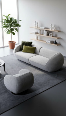 Graue Sofagarnitur Dreisitzer Sessel Garnitur Polstermöbel Luxus Design