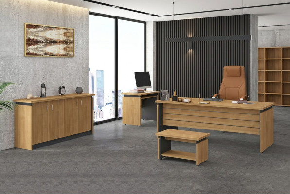 Arbeitszimmer Holzeinrichtung Komplettes Set Schreibtisch Büromöbel 4tlg