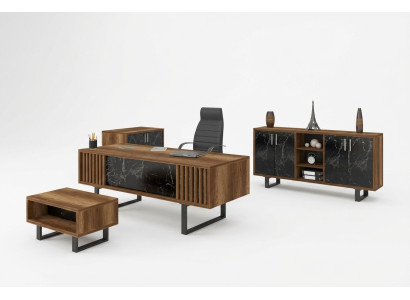 Schreibtisch Büro Set Einrichtung mit Marmor Tisch Büro Schrank 4tlg.