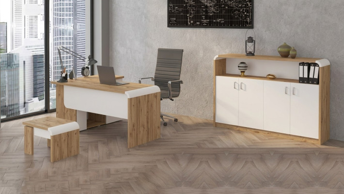 Büro für Praxis Kanzlei Office Komplette Einrichtung Schrank Tisch 3tlg
