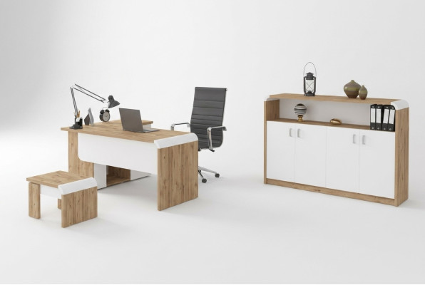 Büro für Praxis Kanzlei Office Komplette Einrichtung Schrank Tisch 3tlg