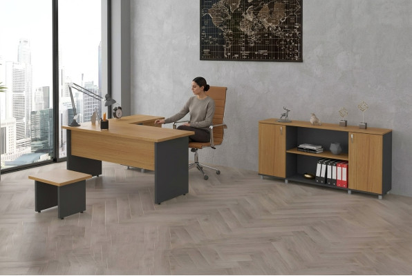 Büroeinrichtung Arbeitszimmer Set Büromöbel Chef Schreibtisch Schrank