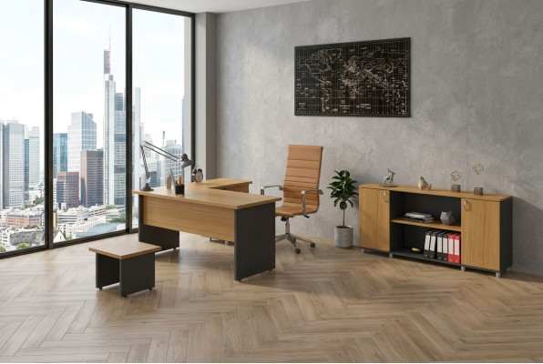 Büroeinrichtung Arbeitszimmer Set Büromöbel Chef Schreibtisch Schrank