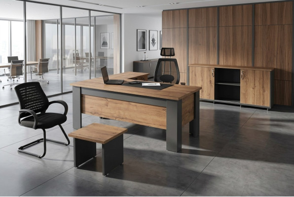 Braunes Büro Set Komplette Arbeitszimmergarnitur Tisch Schrank Eckschreibtisch