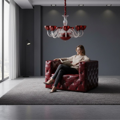 Chesterfield Sessel Ledersofa Luxus Sessel Bordeaux Clubsessel Neu