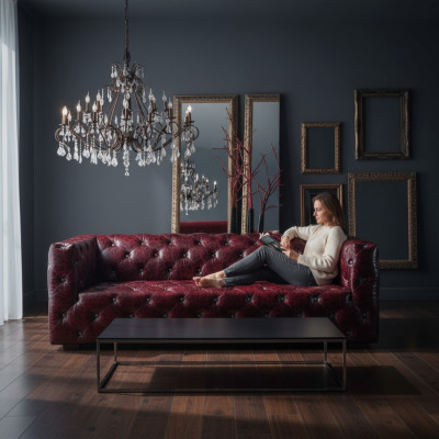 Chesterfield Sofa 3 Sitzer Ledersofa Couch Polstersofa Bordo Sofas Leder