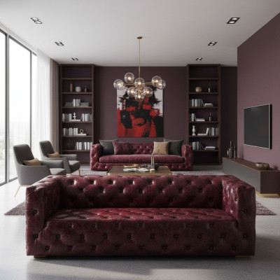 Chesterfield Sofa 3 Sitzer Ledersofa Couch Polstersofa Bordo Sofas Leder