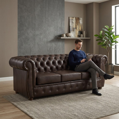Chesterfield Sofa Ledersofa Couch 3 Sitzer Original Braun Sofas