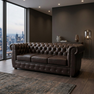 Chesterfield Sofa Ledersofa Couch 3 Sitzer Original Braun Sofas