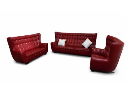 Sofa Chesterfield křeslo Nastavení sedacích souprav 3dílná červená kožená sedací souprava Moderní