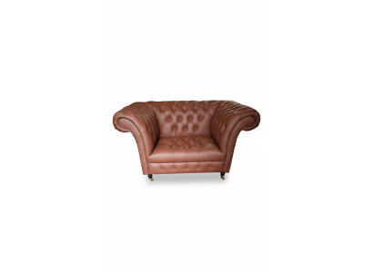 Luxus křeslo Chesterfield v koženém provedení, hnědé barvy, moderní lounge design.