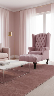 Chesterfield Ohrensessel Hocker Samt Rosa Sitz Lounge Relax Lounge Club