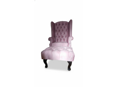 Chesterfield Ohrensessel Hocker Samt Rosa Sitz Lounge Relax Lounge Club