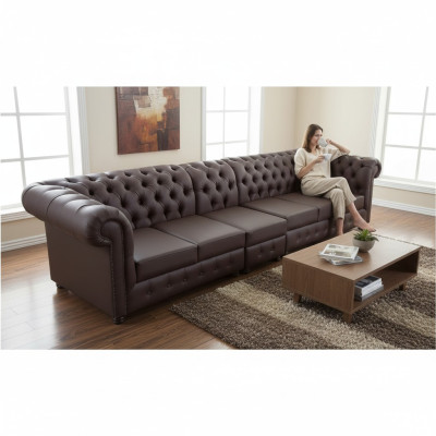 Chesterfield velká pohovka kožená pohovka XXL velké pohovky hnědá pohovka 6 místná