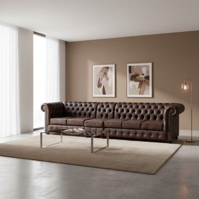 Chesterfield velká pohovka kožená pohovka XXL velké pohovky hnědá pohovka 6 místná